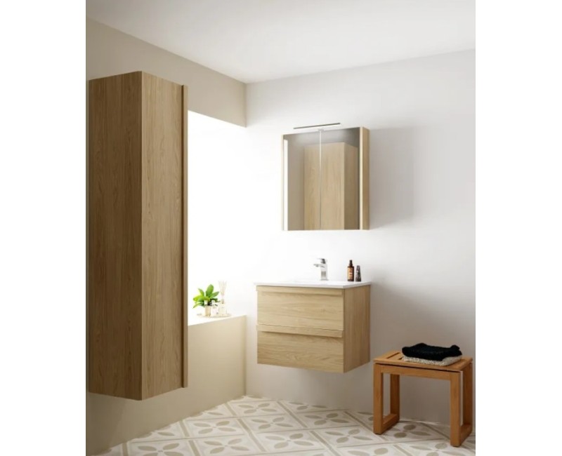 Spoguļskapītis Raguvos Baldai Pure 80cm gaišs ozols ar LED (36cm  4000K) apgaismojumu