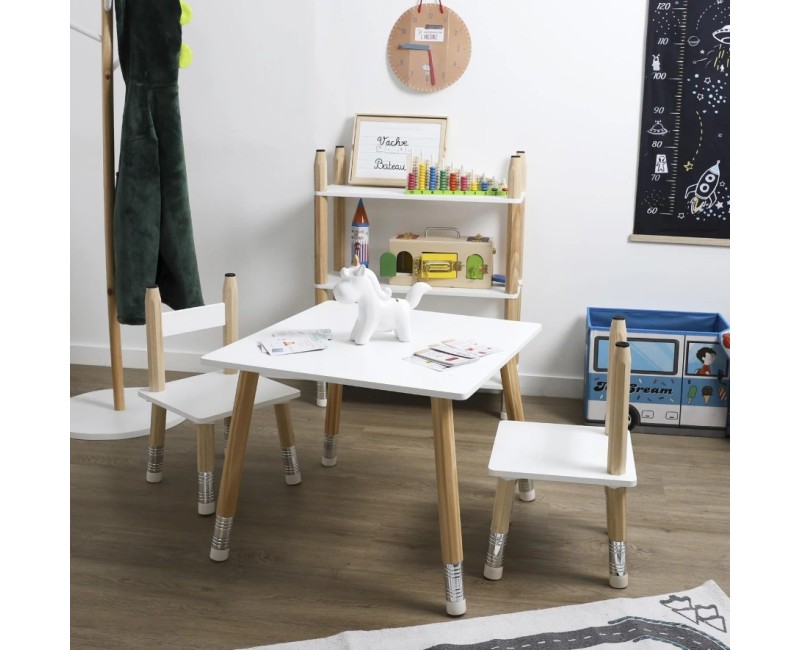 Bērnu galds ar krēslu – koks & balts dizains HD6740