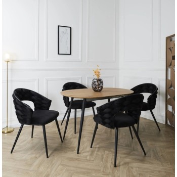 Krēsls Samta ar strukturētu pītu atzveltni – melns HD0359