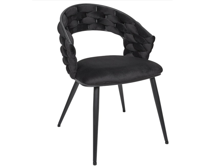 Krēsls Samta ar strukturētu pītu atzveltni – melns HD0359