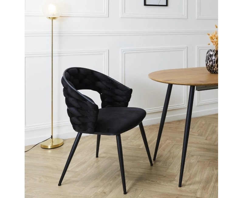 Krēsls Samta ar strukturētu pītu atzveltni – melns HD0359