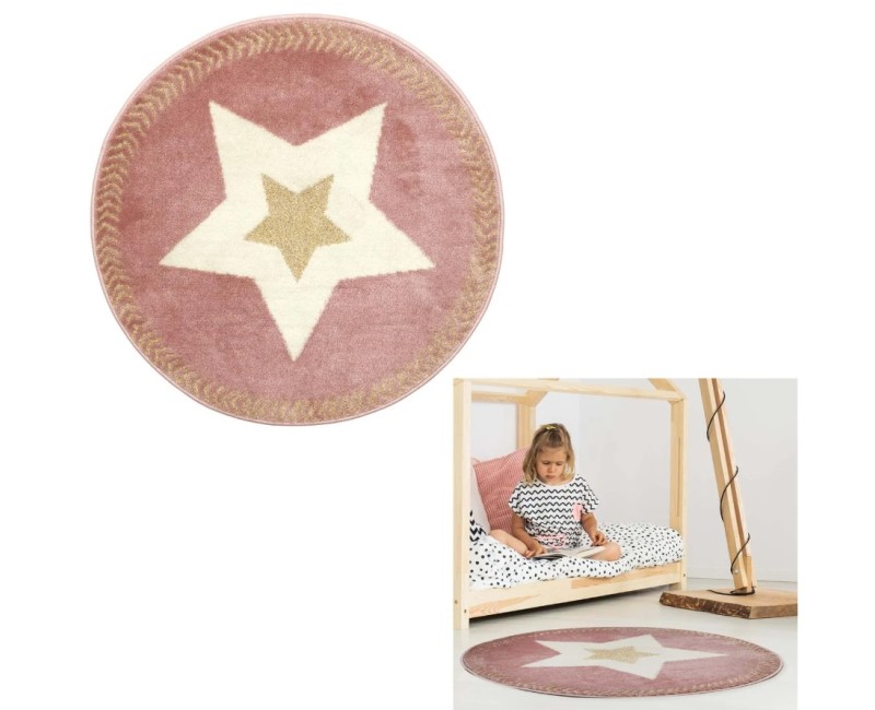 Paklājs Apaļš bērnu “Star” rozā ar zelta akcentu – 80 cm_TX9358