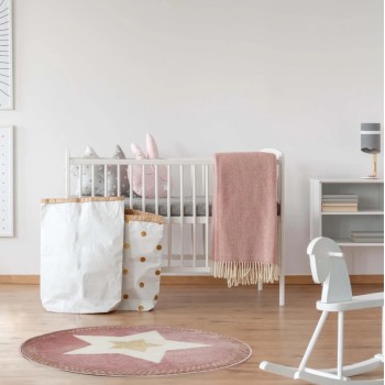 Paklājs Apaļš bērnu “Star” rozā ar zelta akcentu – 80 cm TX9358
