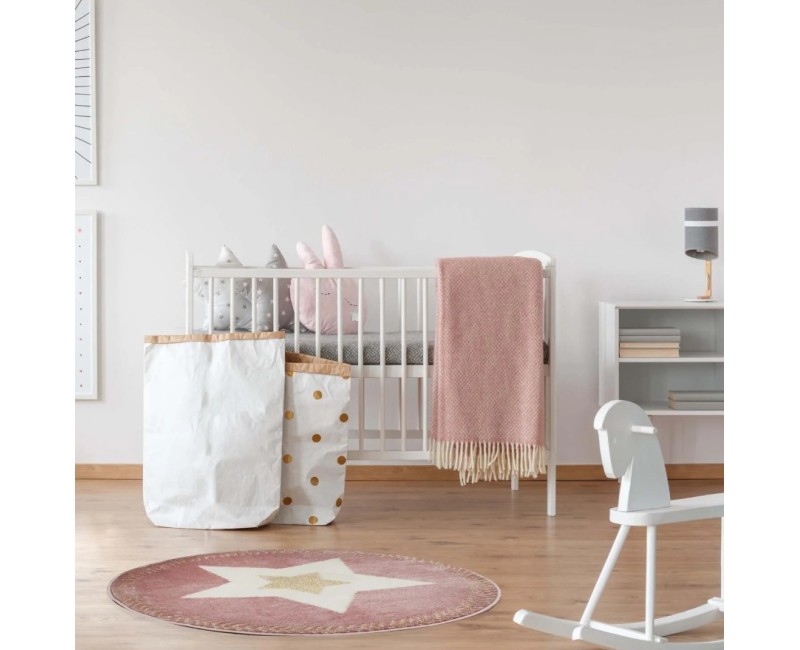 Paklājs Apaļš bērnu “Star” rozā ar zelta akcentu – 80 cm_TX9358
