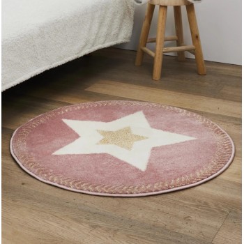 Paklājs Apaļš bērnu “Star” rozā ar zelta akcentu – 80 cm TX9358