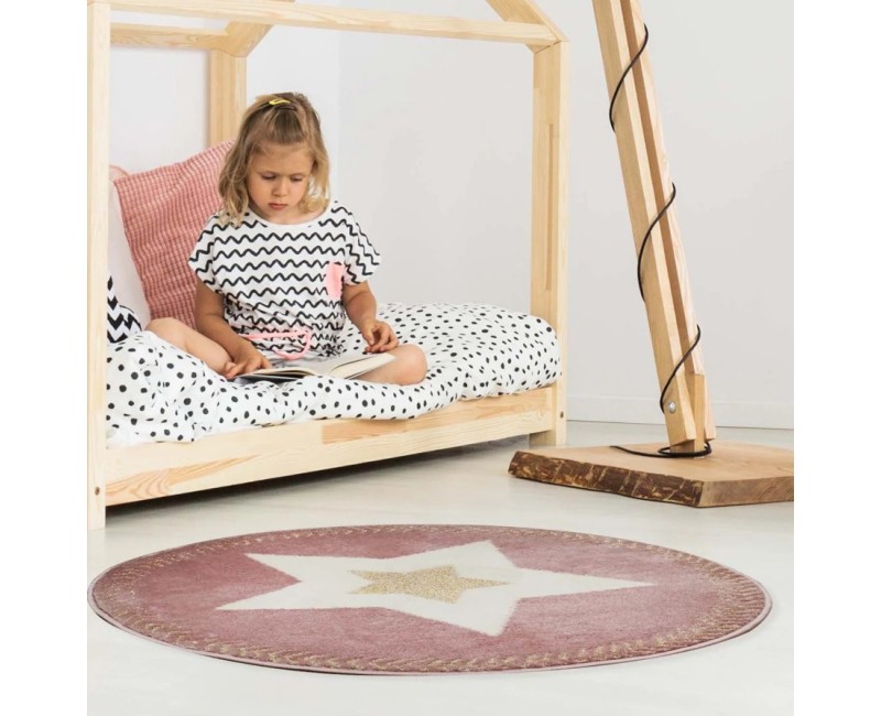 Paklājs Apaļš bērnu “Star” rozā ar zelta akcentu – 80 cm_TX9358