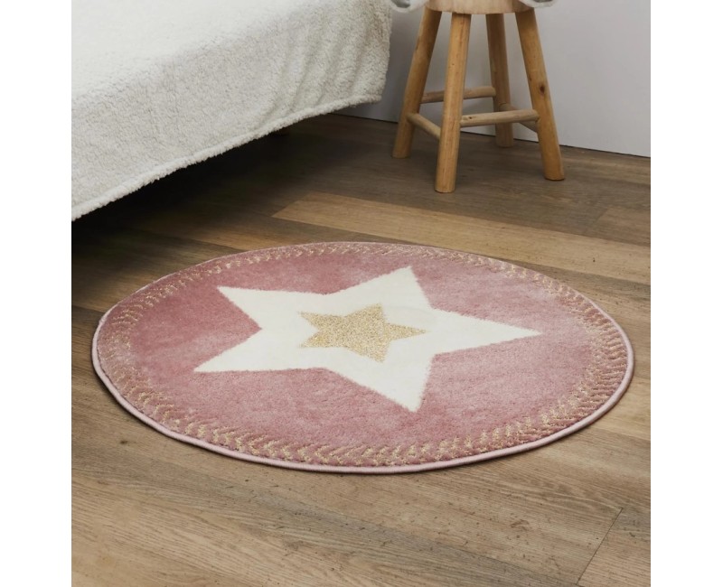 Paklājs Apaļš bērnu “Star” rozā ar zelta akcentu – 80 cm_TX9358