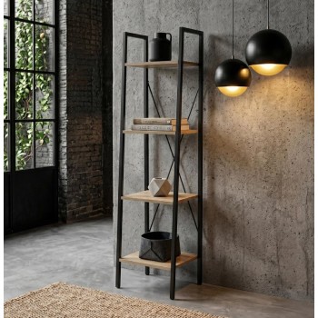 Plaukts Moderns stūra ar 4 līmeņiem, melns metāls un koka tonis, 148 cm HD6428