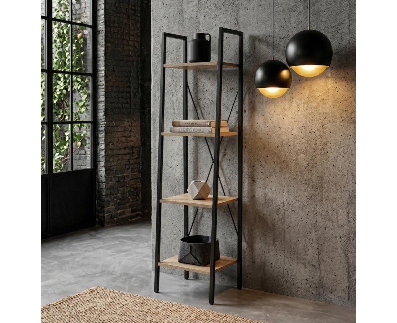 Plaukts Moderns stūra ar 4 līmeņiem, melns metāls un koka tonis, 148 cm HD6428