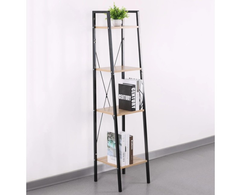 Plaukts Moderns stūra ar 4 līmeņiem, melns metāls un koka tonis, 148 cm HD6428