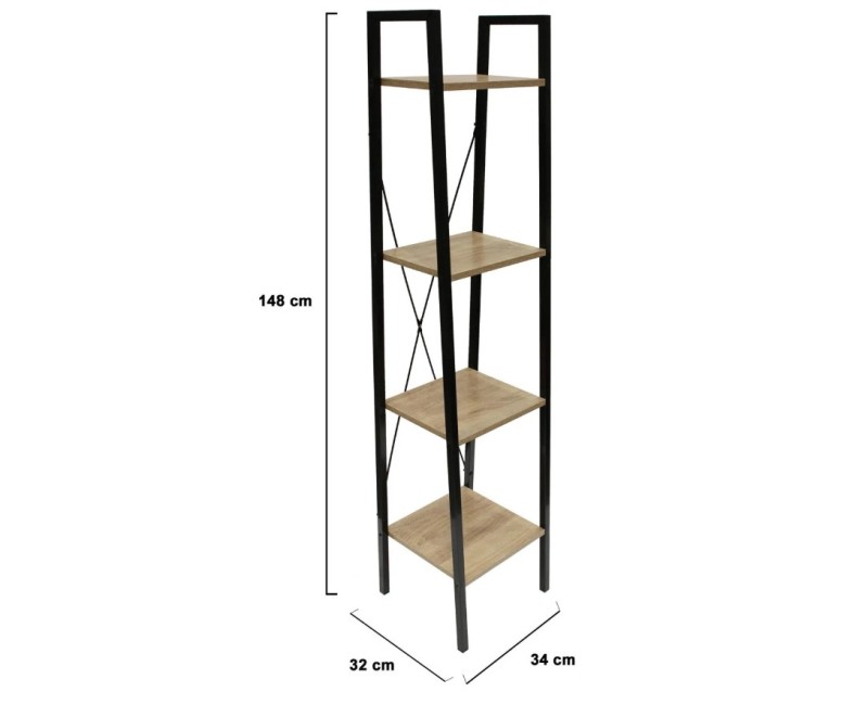Plaukts Moderns stūra ar 4 līmeņiem, melns metāls un koka tonis, 148 cm HD6428