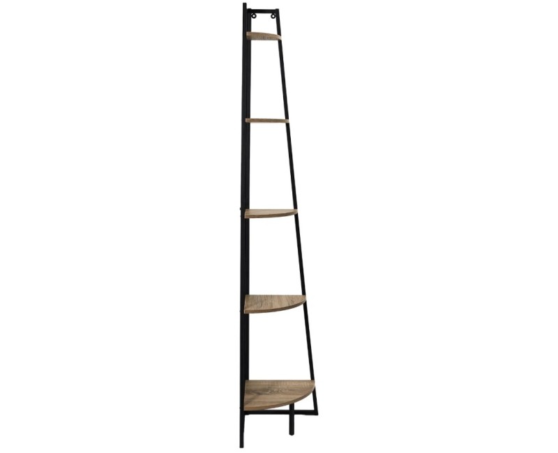 Plaukts Moderns stūra ar 5 līmeņiem, melns metāls un koka tonis, 180 cm_HD51901
