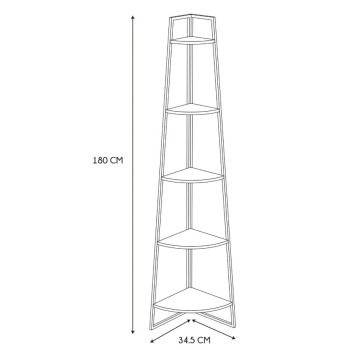 Plaukts Moderns stūra ar 5 līmeņiem, melns metāls un koka tonis, 180 cm HD51901