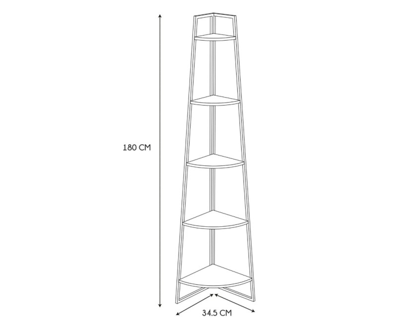 Plaukts Moderns stūra ar 5 līmeņiem, melns metāls un koka tonis, 180 cm_HD51901
