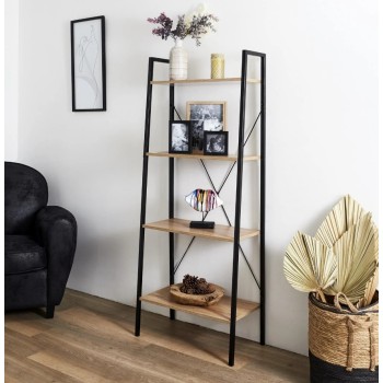 Plaukts ar 5 līmeņiem, melns metāls un bēša koka imitācija, 148 cm HD6429