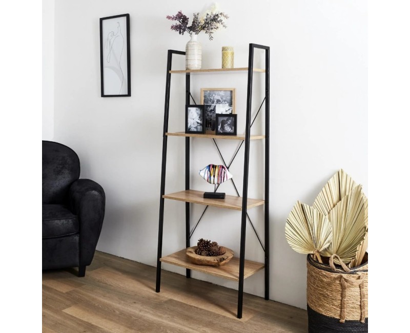 Plaukts ar 5 līmeņiem, melns metāls un bēša koka imitācija, 148 cm HD6429