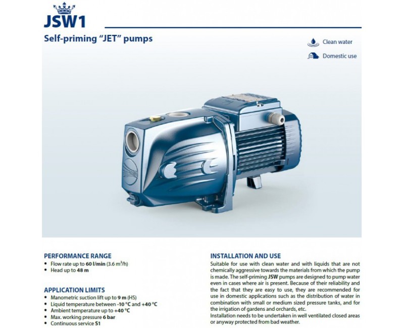 Водяной насос с Гидрофором Pedrollo JSWM2CX-24CL (0,75 кВт ~230 В)
