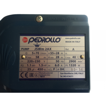 Ūdens sūknis ar hidroforu Pedrollo JSWm2AX-80 CL(1.1kW ~230V)