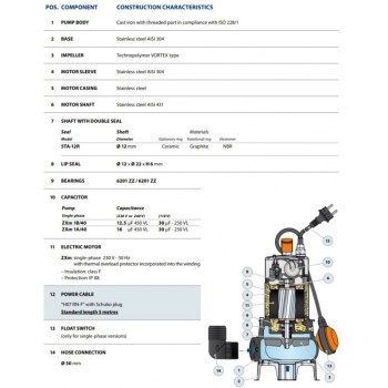 Iegremdējamais Ūdens Sūknis Pedrollo ZXM1A/40 (0.6kW ~230V) Ar pludiņu