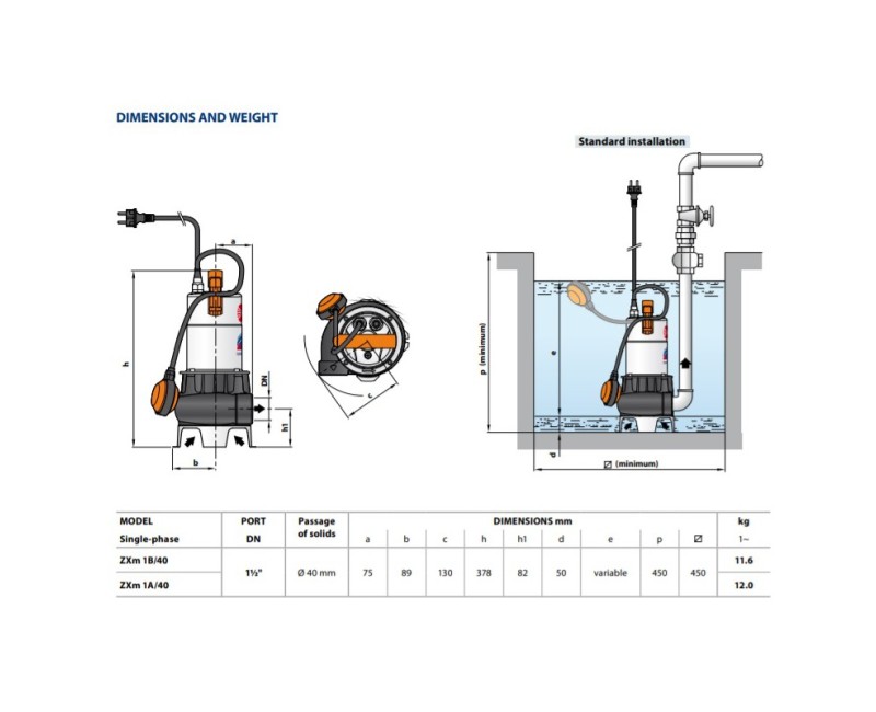Iegremdējamais Ūdens Sūknis Pedrollo ZXM1A/40 (0.6kW ~230V) Ar pludiņu