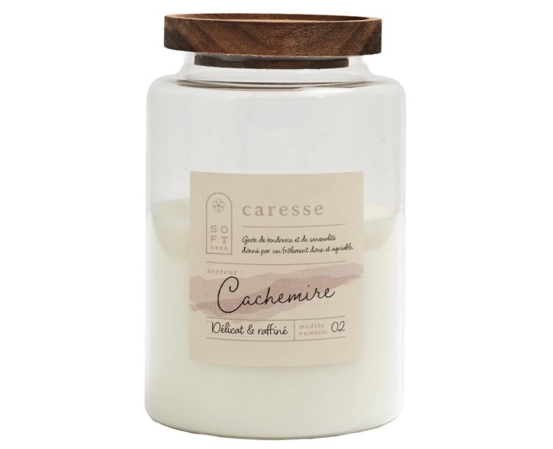 Aromātiskā svece “Caresse – Cachemire” ar koka vāciņu