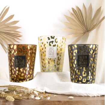 Aromātiskā svece “Leopard” stikla vāzē 16 cm – Pūderīgs aromāts BO0203 P