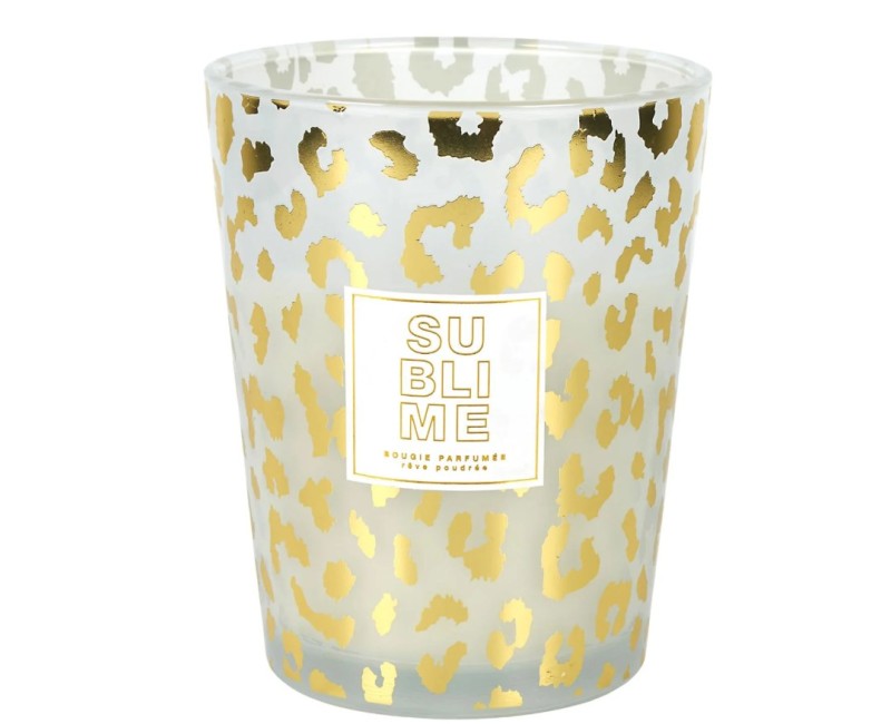 Aromātiskā svece “Leopard” stikla vāzē 16 cm – Pūderīgs aromāts
