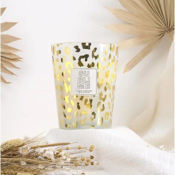 Aromātiskā svece “Leopard” stikla vāzē 16 cm – Pūderīgs aromāts BO0203 P