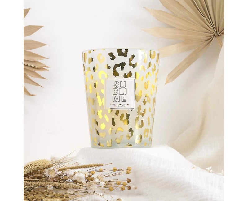 Aromātiskā svece “Leopard” stikla vāzē 16 cm – Pūderīgs aromāts