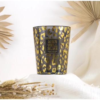Aromātiskā svece “Leopard” stikla vāzē 16 cm – Sandalkoka aromāts BO0203 S