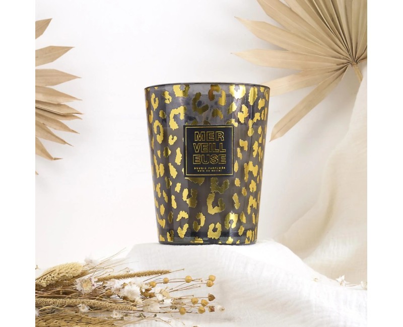 Aromātiskā svece “Leopard” stikla vāzē 16 cm – Sandalkoks