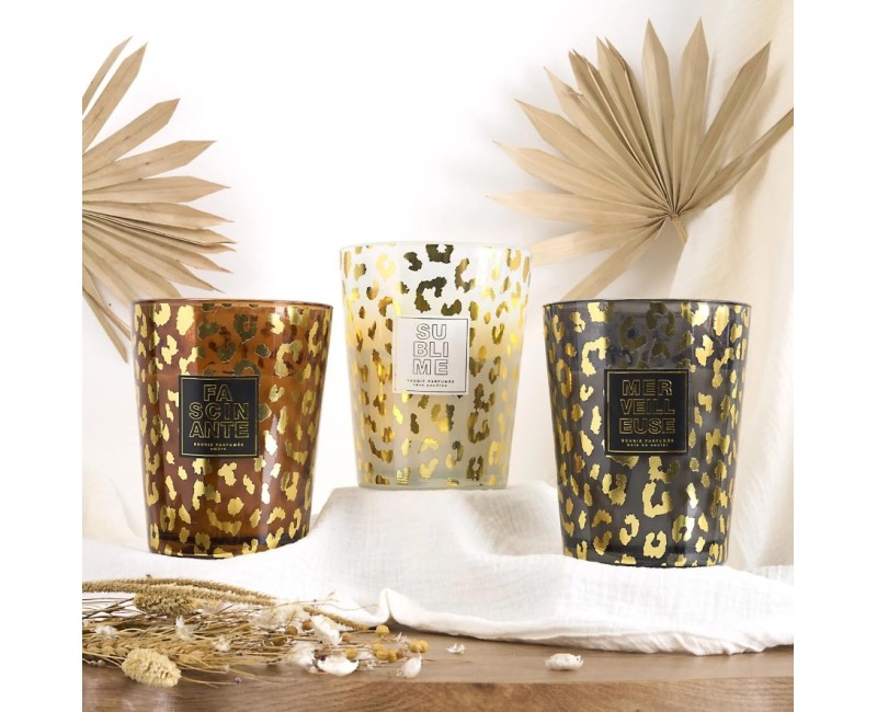Aromātiskā svece “Leopard” stikla vāzē 16 cm – Sandalkoks