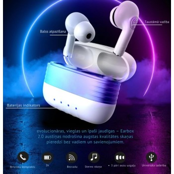 Bezvadu austiņas Earbox 2.0 ar uzlādes futrāli HT2078