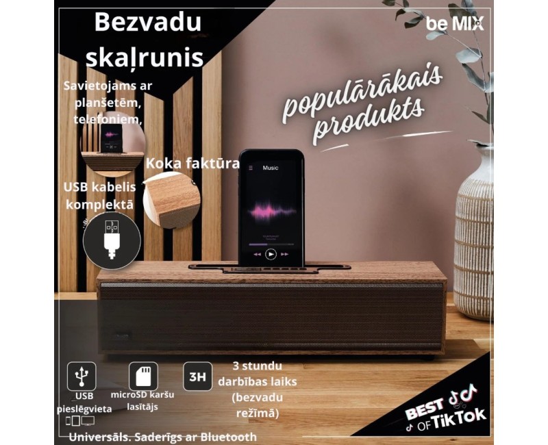 Bezvadu skaļrunis ar koka efekta dizainu HT0066