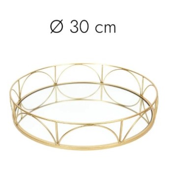 Dekoratīva paplāte Metāla ar spoguli zelta tonī – divi izmēri Ø 30 cm KA0499S 30