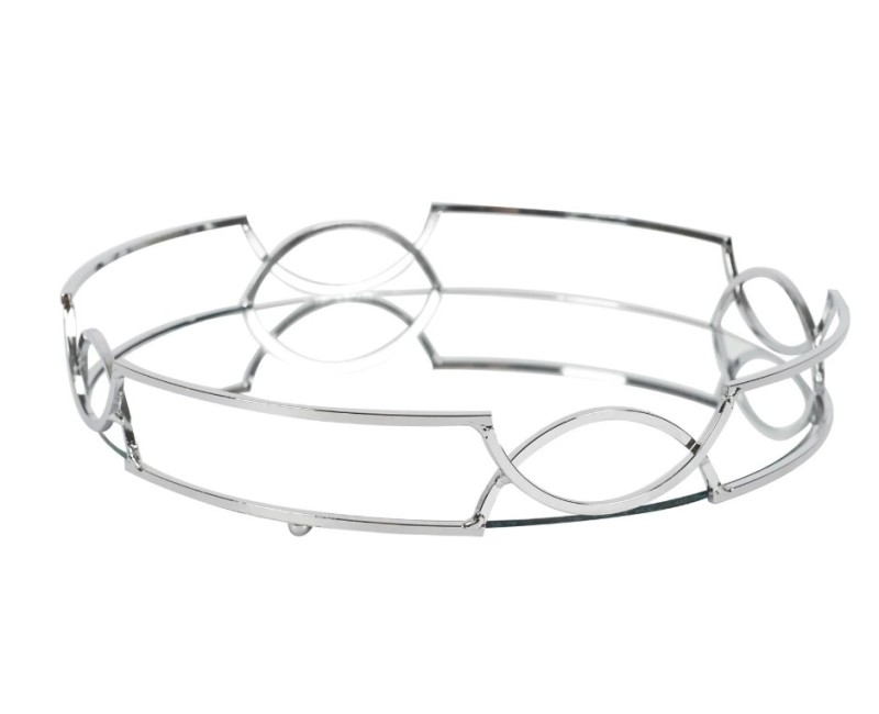 Dekoratīva paplāte ar spoguli metāla rāmi Ø30 cm (sudraba tonī)