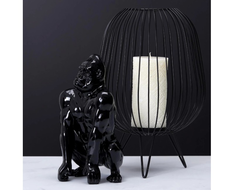 Dekors gorillas figūra, melna, spīdīga, 24 cm