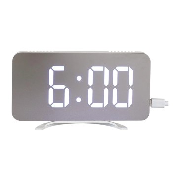Digitālais LED galda pulkstenis ar vairākkrāsu displeju un USB pieslēgumiem HT0122