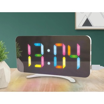 Digitālais LED galda pulkstenis ar vairākkrāsu displeju un USB pieslēgumiem HT0122