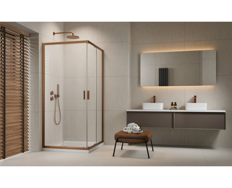 Dušas kabīne Radaway Alienta Brushed Copper D 90x90x190 bronzas profili, caurspīdīgs stikls