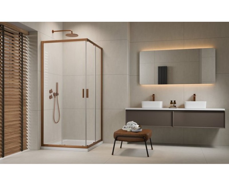 Dušas kabīne Radaway Alienta Brushed Copper D 90x90x190 bronzas profili, caurspīdīgs stikls