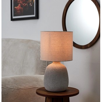 Galda lampa Keramikas ar lina abažūru – 40 cm, moderna interjera lampa LA0039
