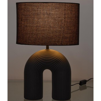 Galda lampa – melna keramikas lampa ar auduma abažūru LA0117