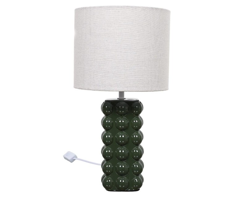 Galda lampa – zaļa keramikas lampa ar auduma abažūru LA0118