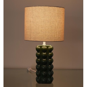 Galda lampa – zaļa keramikas lampa ar auduma abažūru LA0118