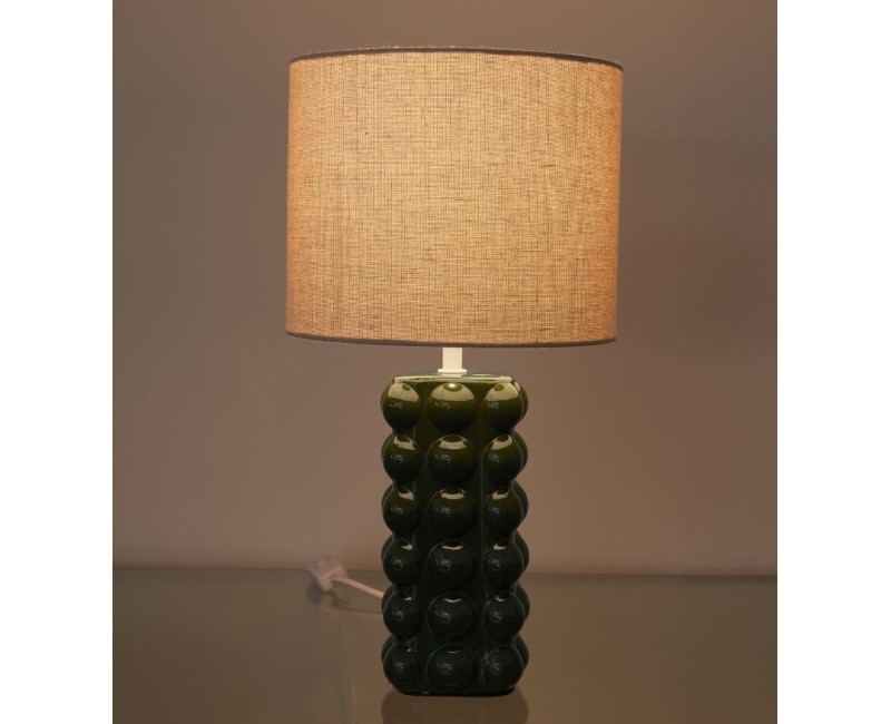 Galda lampa – zaļa keramikas lampa ar auduma abažūru LA0118