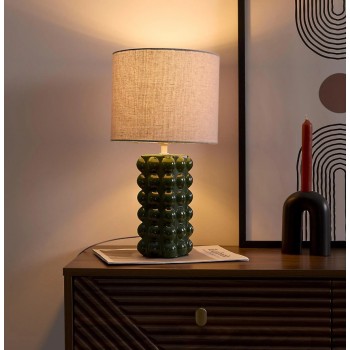 Galda lampa – zaļa keramikas lampa ar auduma abažūru LA0118