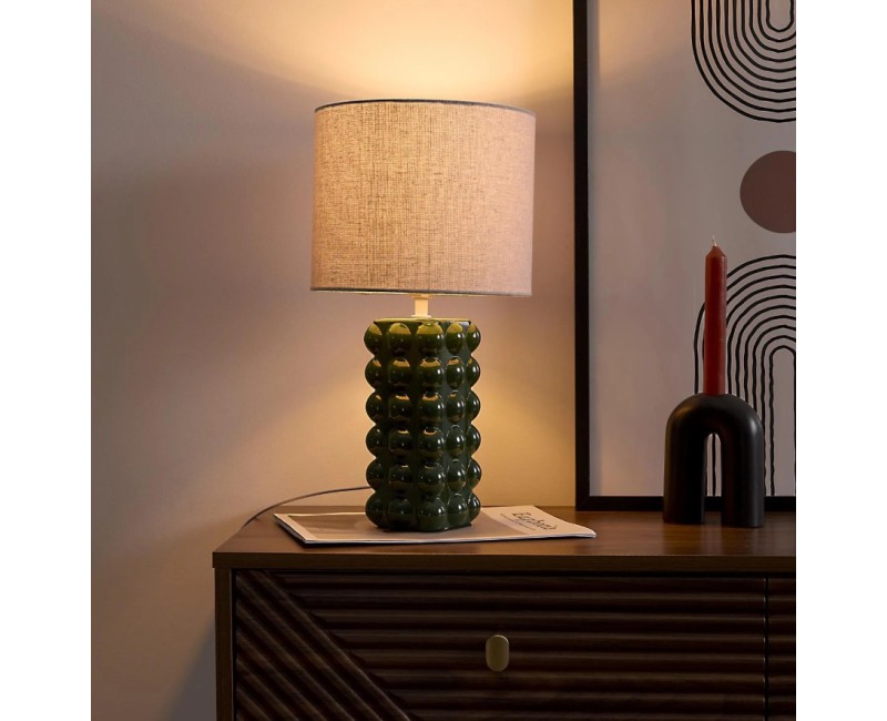 Galda lampa – zaļa keramikas lampa ar auduma abažūru LA0118