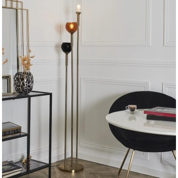 Grīdas Lampa ar 3 stikla kupoliem – zelta metāla dizains, 150 cm