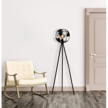 Grīdas lampa “Globe” industriālā stilā (metāls, melna)